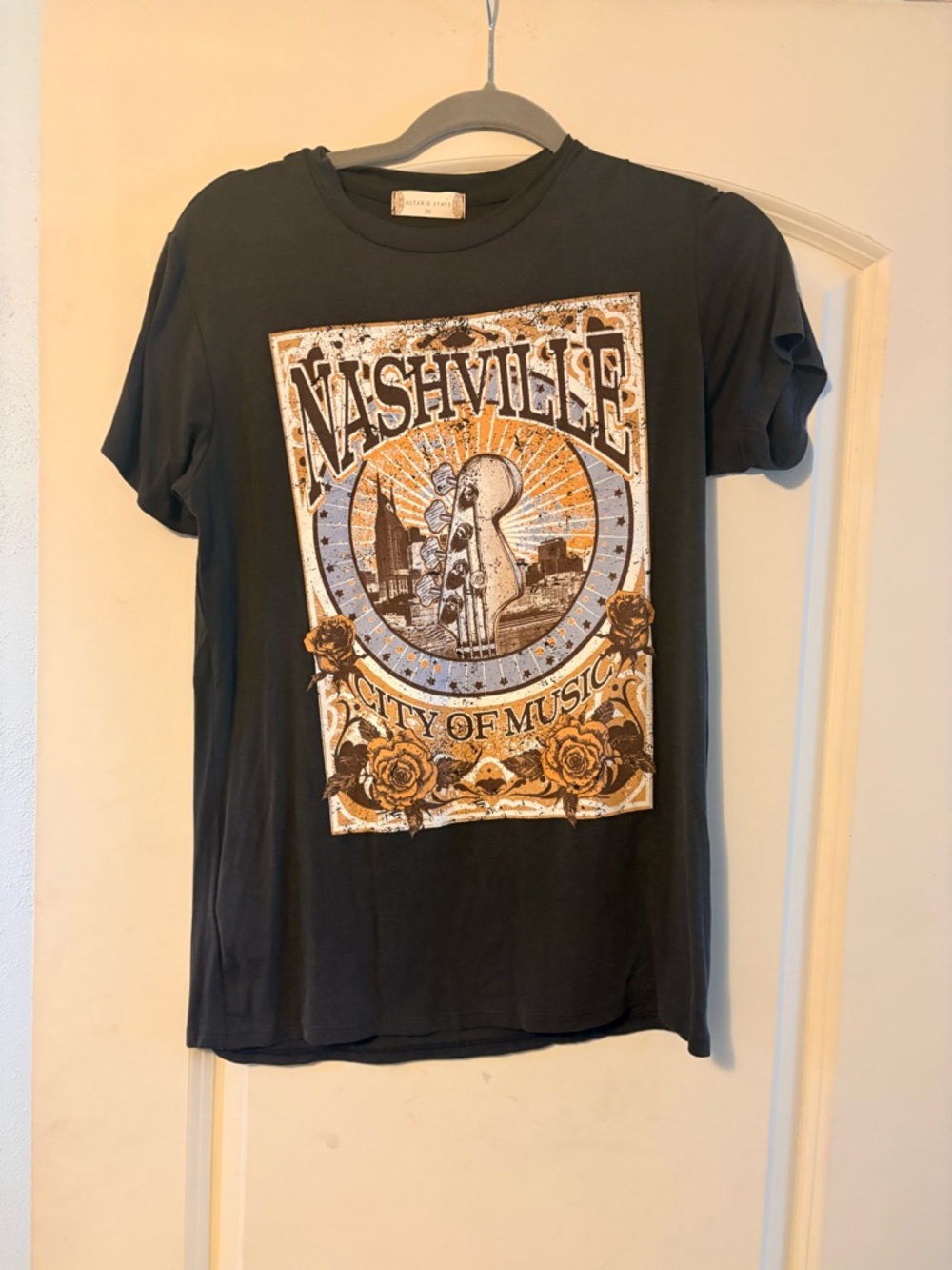 Altar'd State Black Nashville Graphic Tee with Gold and Cream Accents